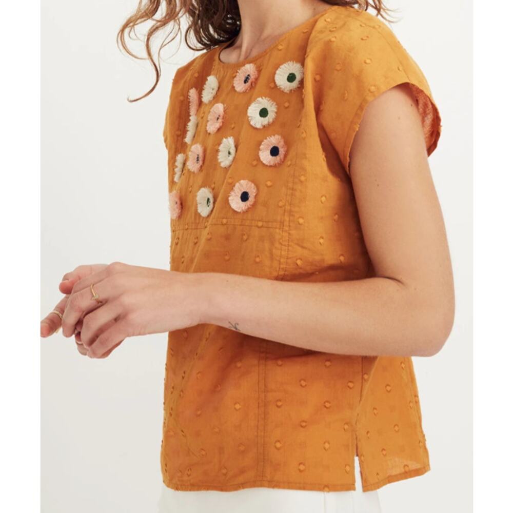 Madewell Embroidered Sunflower Blouse Orange Delicate Top Size‎ XS